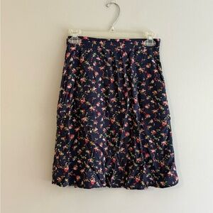 Navy Floral A-Line Skirt with Pink Blossoms